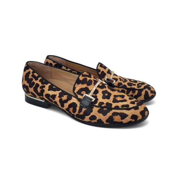 Franco Sarto AMIE Loafers Size 6.5 Leopard‎ Print Haircalf Flats Animal Preppy - Picture 1 of 6